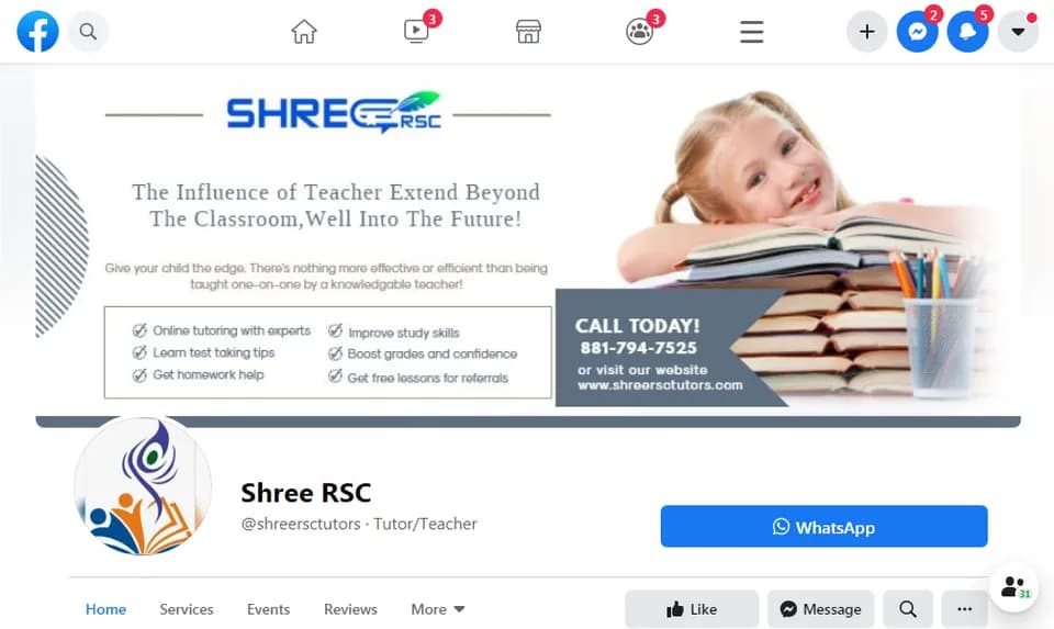 Shree RSC Tutors: Social Media project by Digitechmax